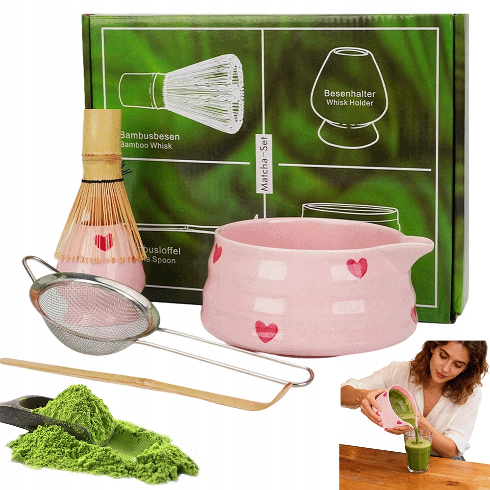 Sada Matcha Keramická S Miskou A Šlehací Metlou, Lžící A Cedníkem, Stojan