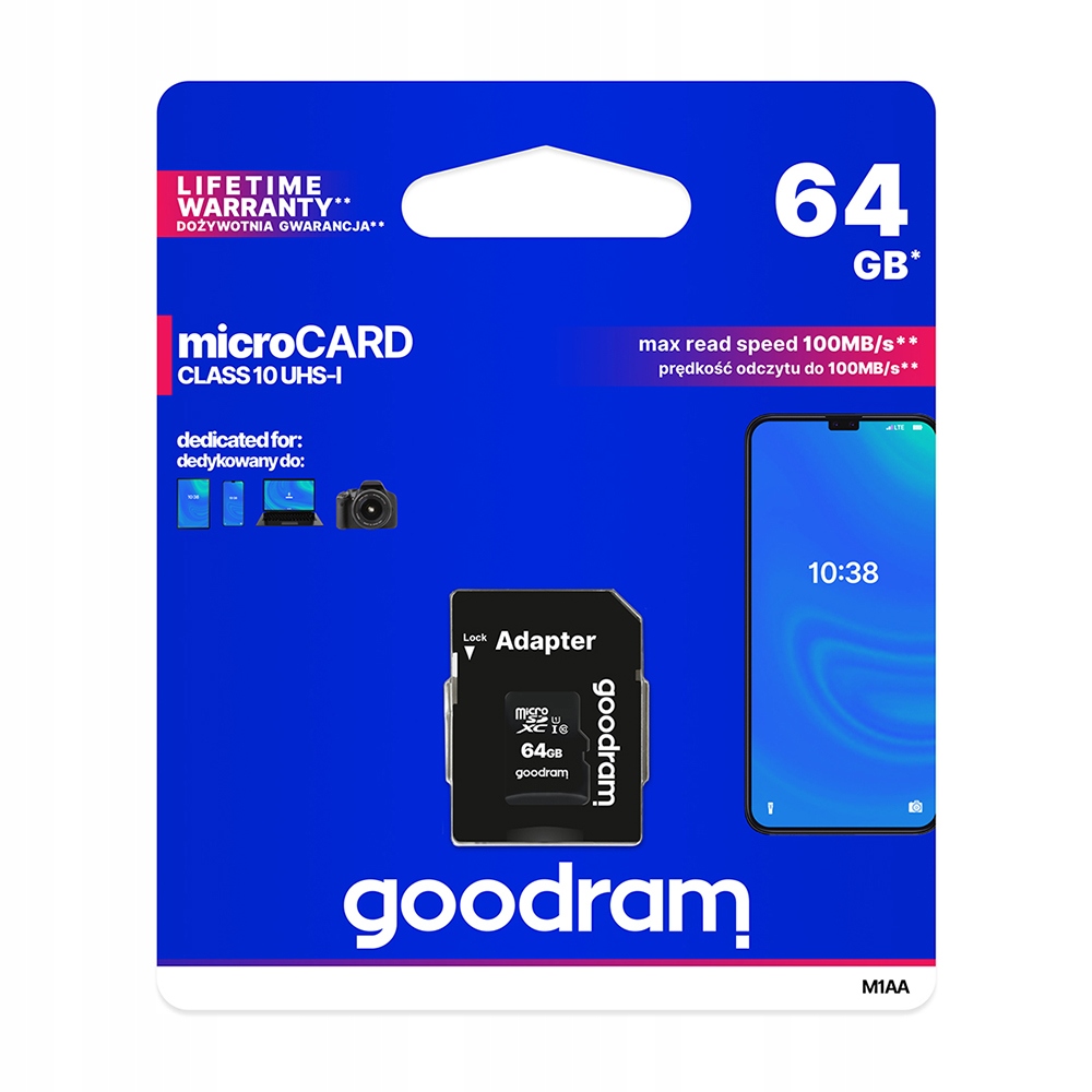 

Karta Pamięci microSD 64GB CLASS10 UHS-1 Adapter