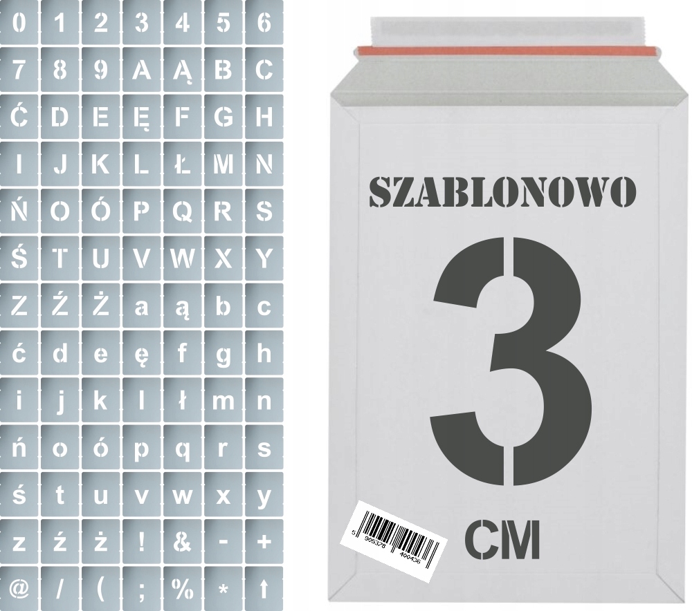 

Szablony zestaw Litery Małe Duże Cyfry 3cm 91szt.