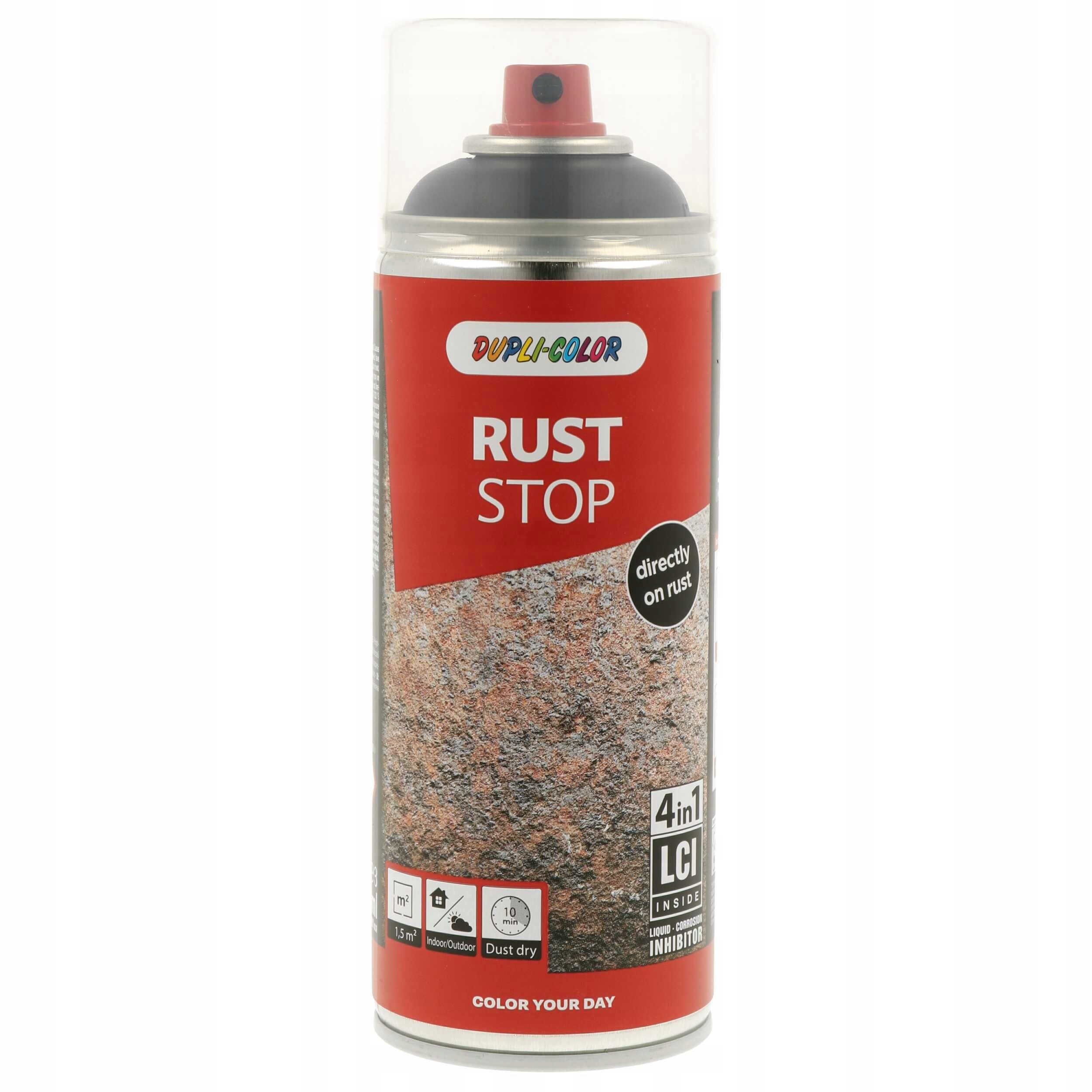 Lakier antykorozyjny na rdzę Rust Stop 4w1 Dupli Color Spray 400ml Ral 9005