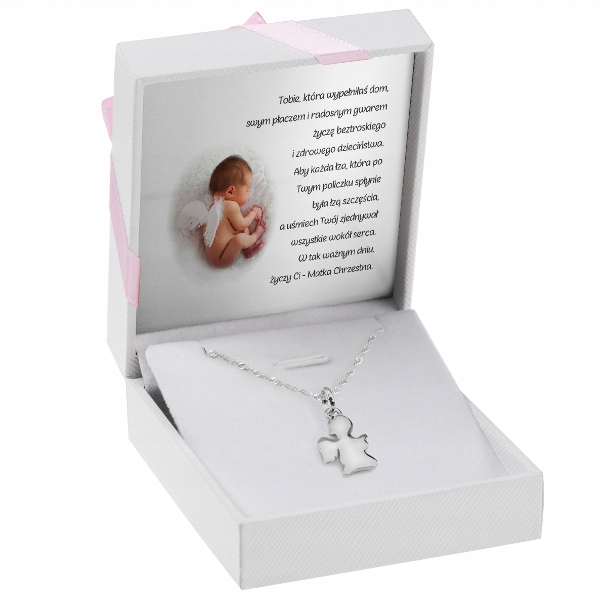 Srebrny naszyjnik pr.925 Aniołek Grawer Marka inna