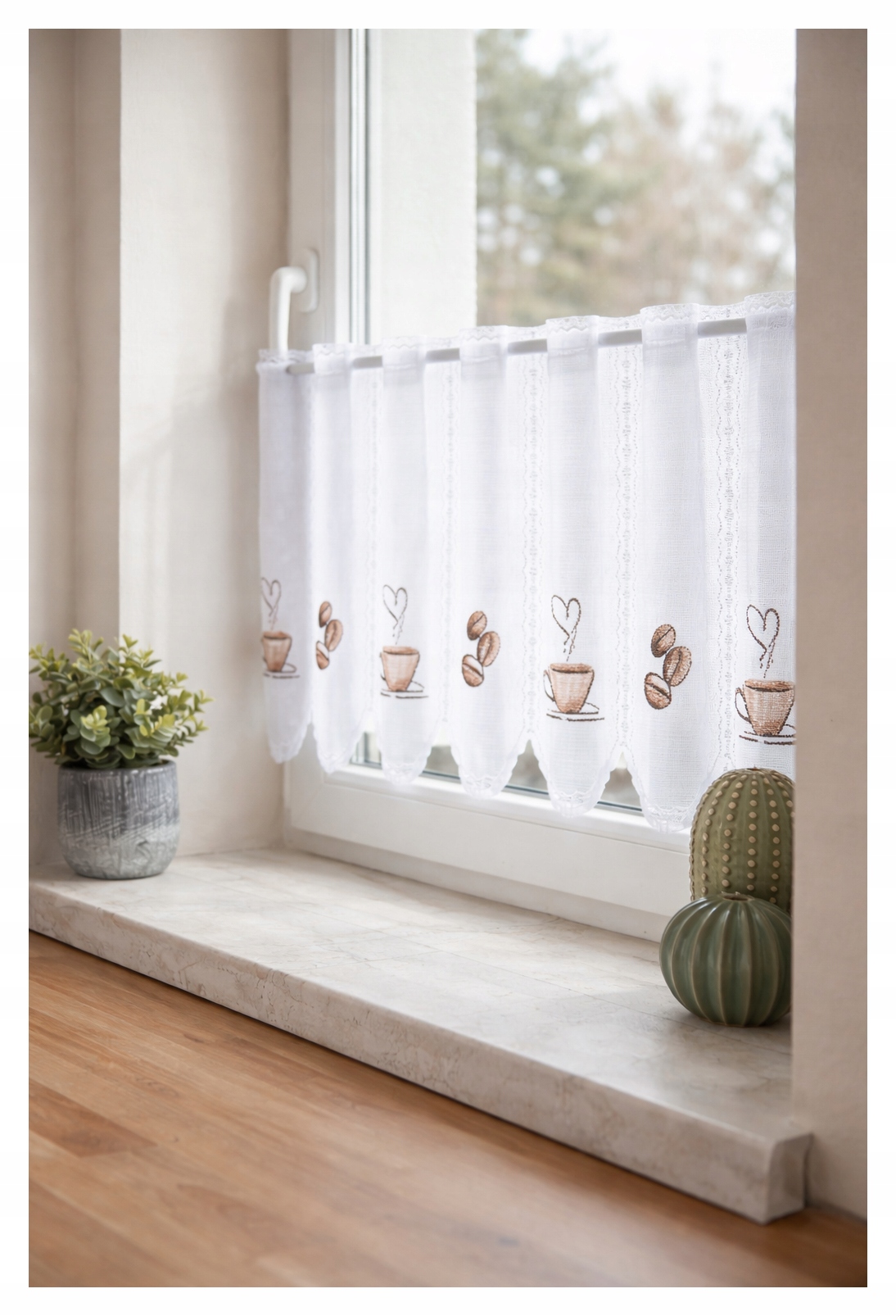 Krátká záclona vitrážová záclona s káva a šálkem Sladká hotová 500x80