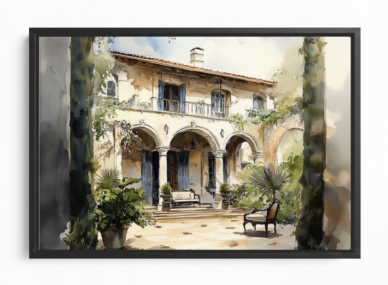 Obraz Rám Americký Box Dům Vila Rezidence Dvorek Patio Itálie 60x40