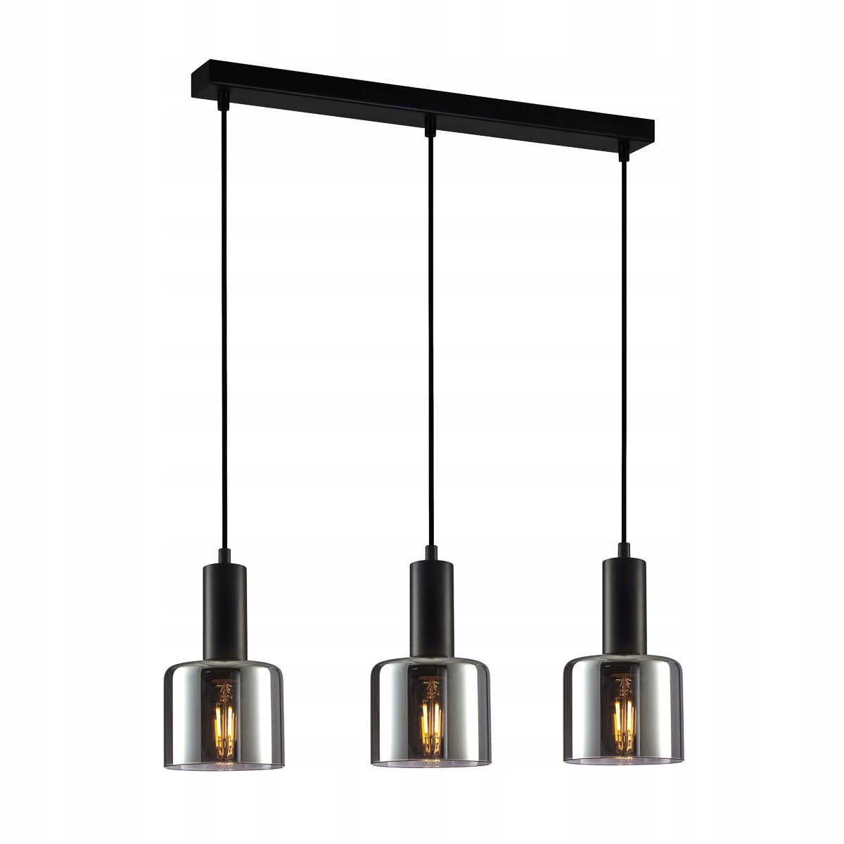 Santia, Dekoratívna čierna závesná lampa s tromi dymovými tienidlami, E27