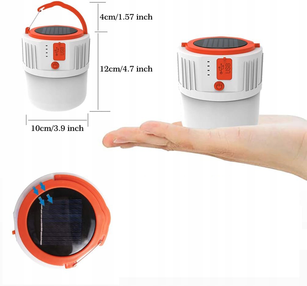SOLARNA LAMPA KEMPINGOWA LED USB LATARNIA KEMPINGOWA AKUMULATOR + PILOT Stan opakowania oryginalne