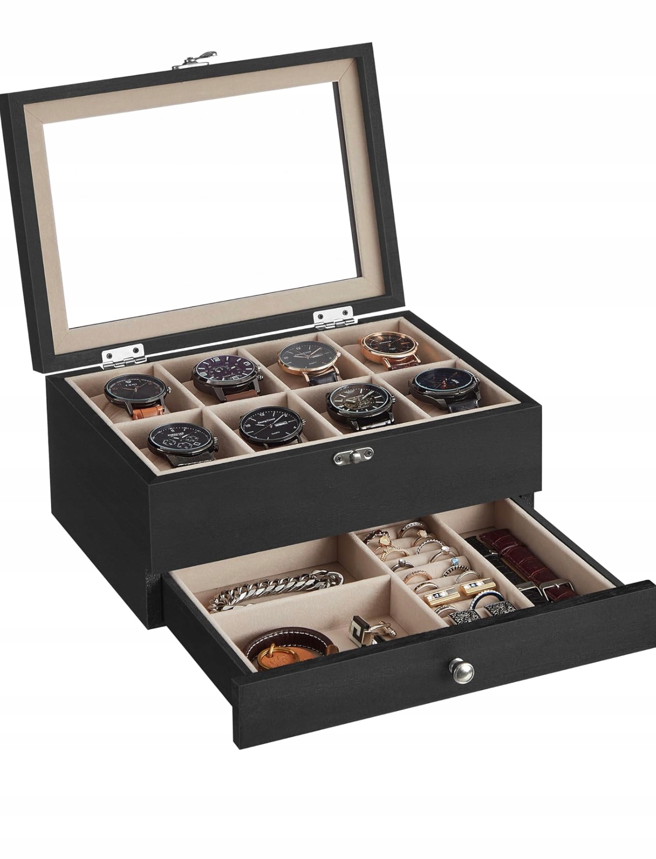 Songmics Pudełko szkatułka na zegarki 8 przegród