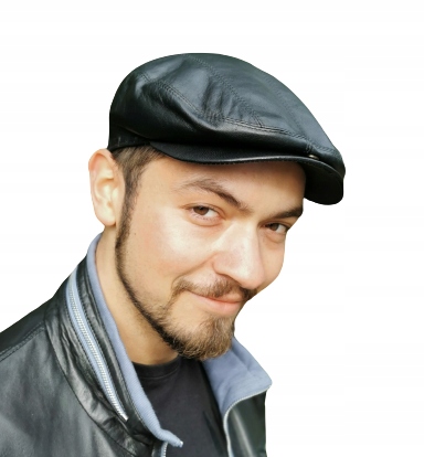 Černá kožená čepice pánská kožená čepice, 55 cm, kůže, Polský Výrobek