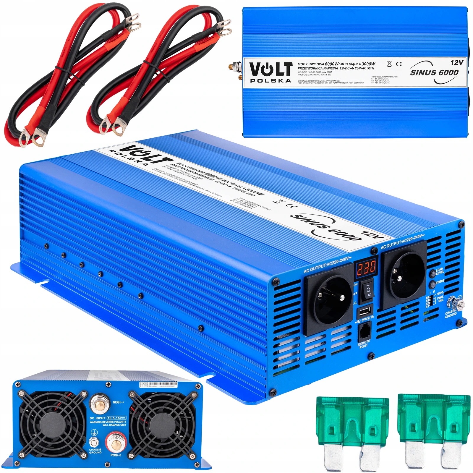 Menič napätia Volt Polska Sinus Eco 6000W 12V na 230V s čistou sínusoidou,