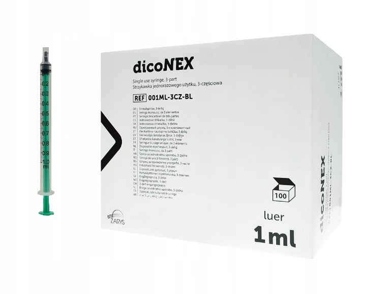 

Strzykawki 3 Częściowe Luer 1ml 100szt DicoNEX