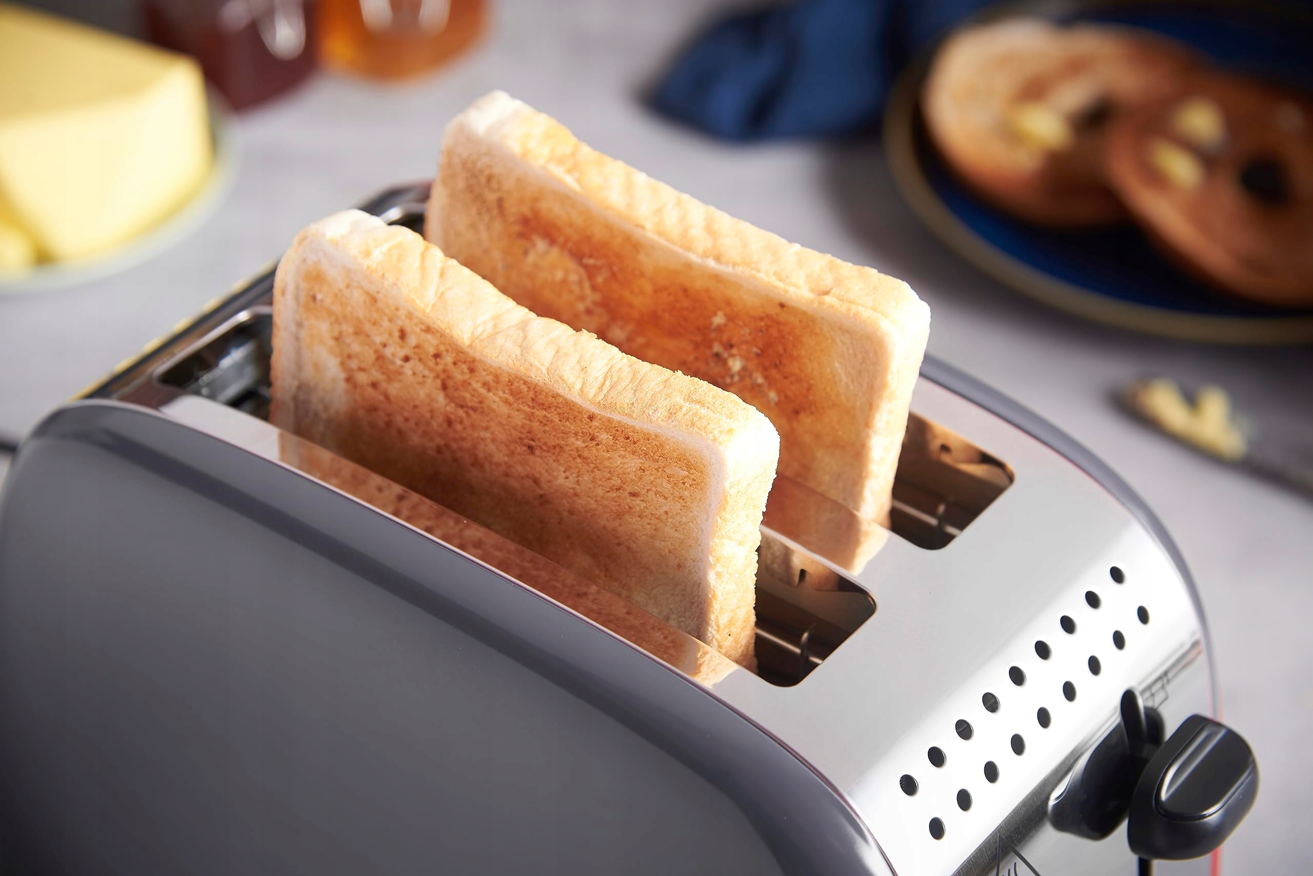 RUSSELL HOBBS Toster 2 Kromki Stal Szara Szerokie Szczeliny 1600W — miniatura 8