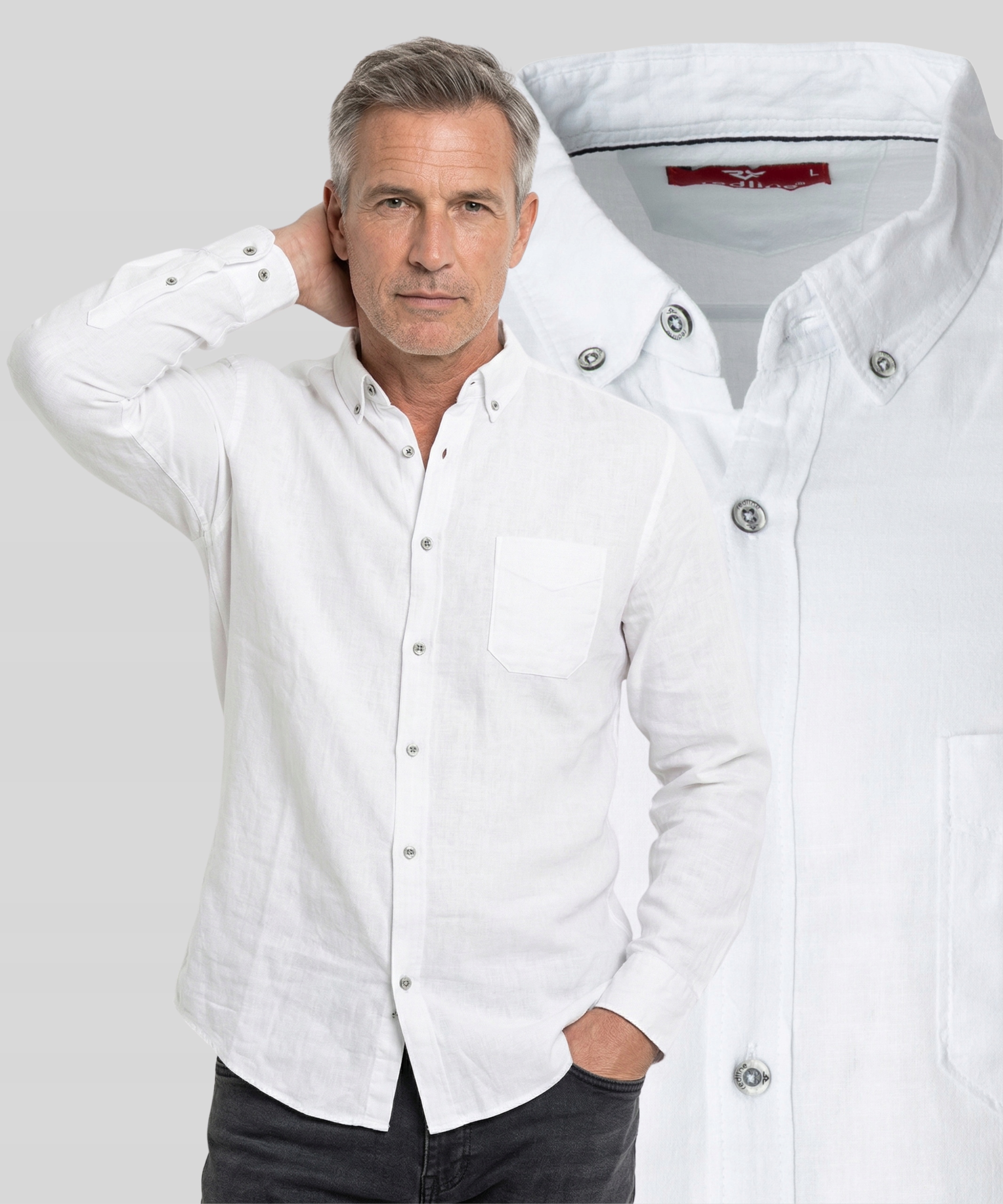 Biała koszula męska Len Bawełna Letnia Przewiewna Dopasowana Slim Roz. S