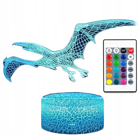 LAMPA 3D LED DINOZAUR PTERODAKTYL JURASSIC + PILOT