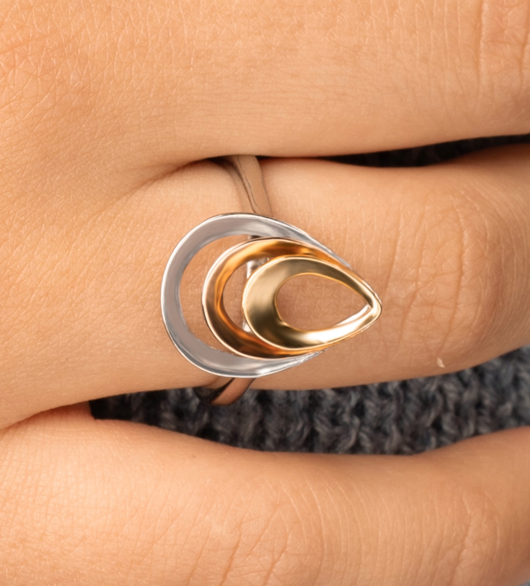 Stříbrný Prstýnek Ag 925 Slza Tři Barvy Stříbro Zlato Měď Velikost 17