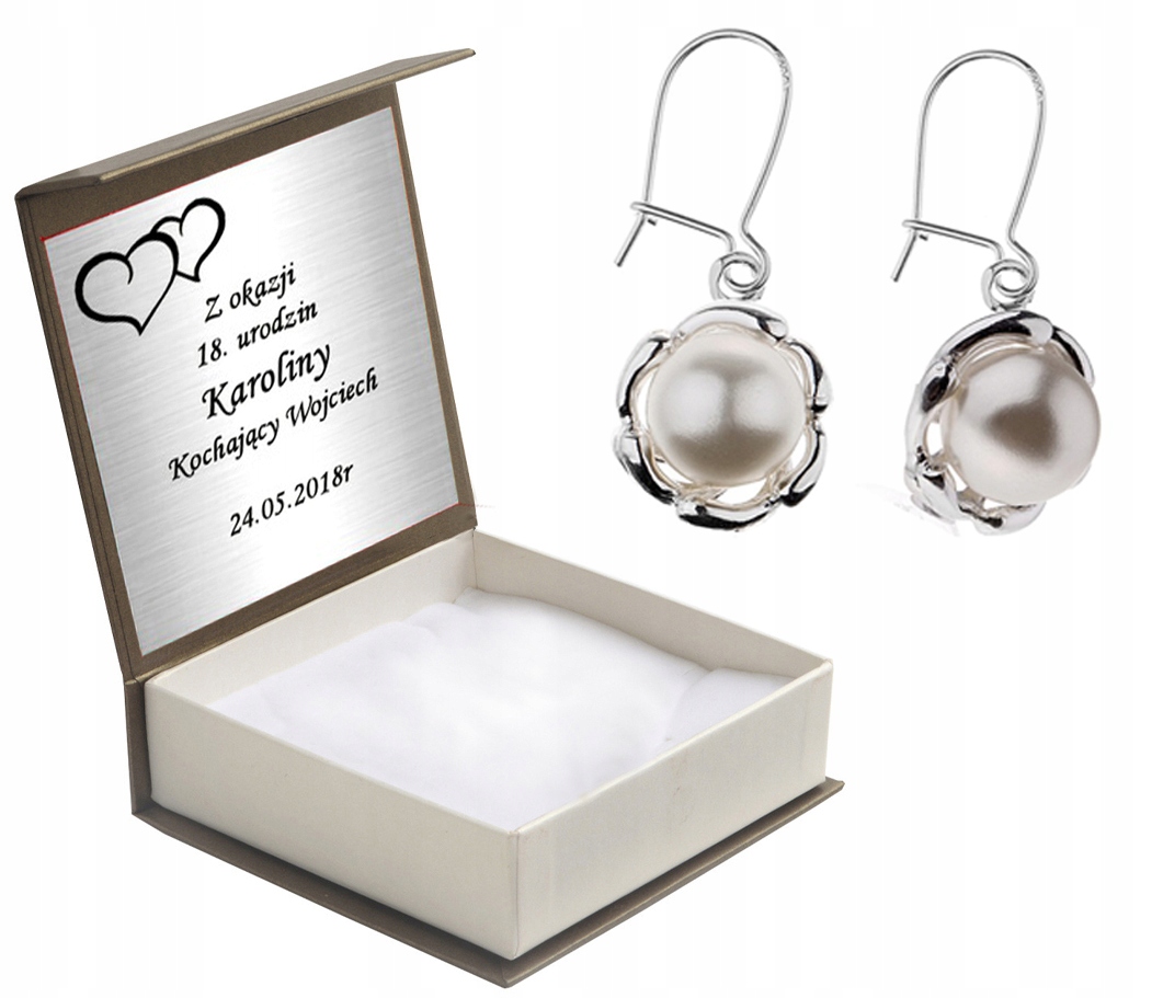 

Kolczyki Wiszące Z Perełkami Na Prezent + Grawer