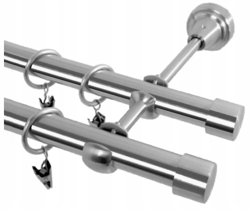 Karnisz podwójny Karnisze Metal srebrny 240 19+19 Długość drążka 240 cm