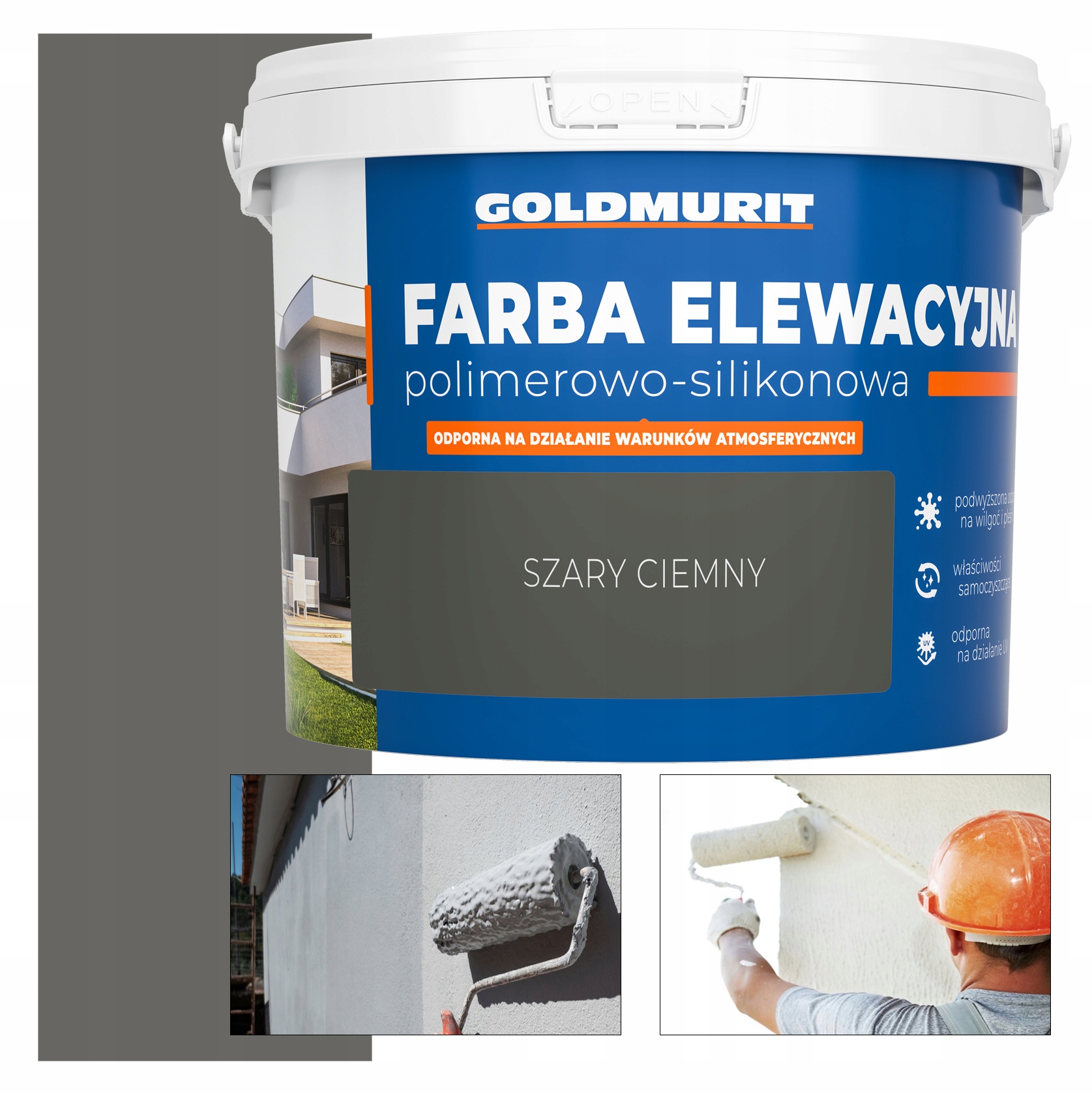 Farba Elewacyjna Fasadowa Polimerowo Silikonowa Goldmurit Szary ciemny 10l