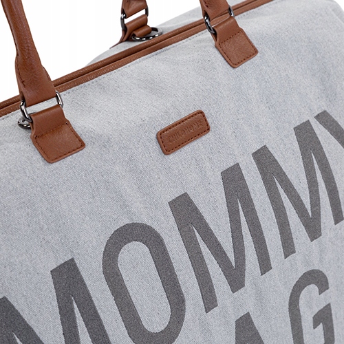 CHILDHOME MOMMY BAG DUŻA POJEMNA TORBA NURSERY BAG CANVAS GREY Szara Wzór dominujący logo