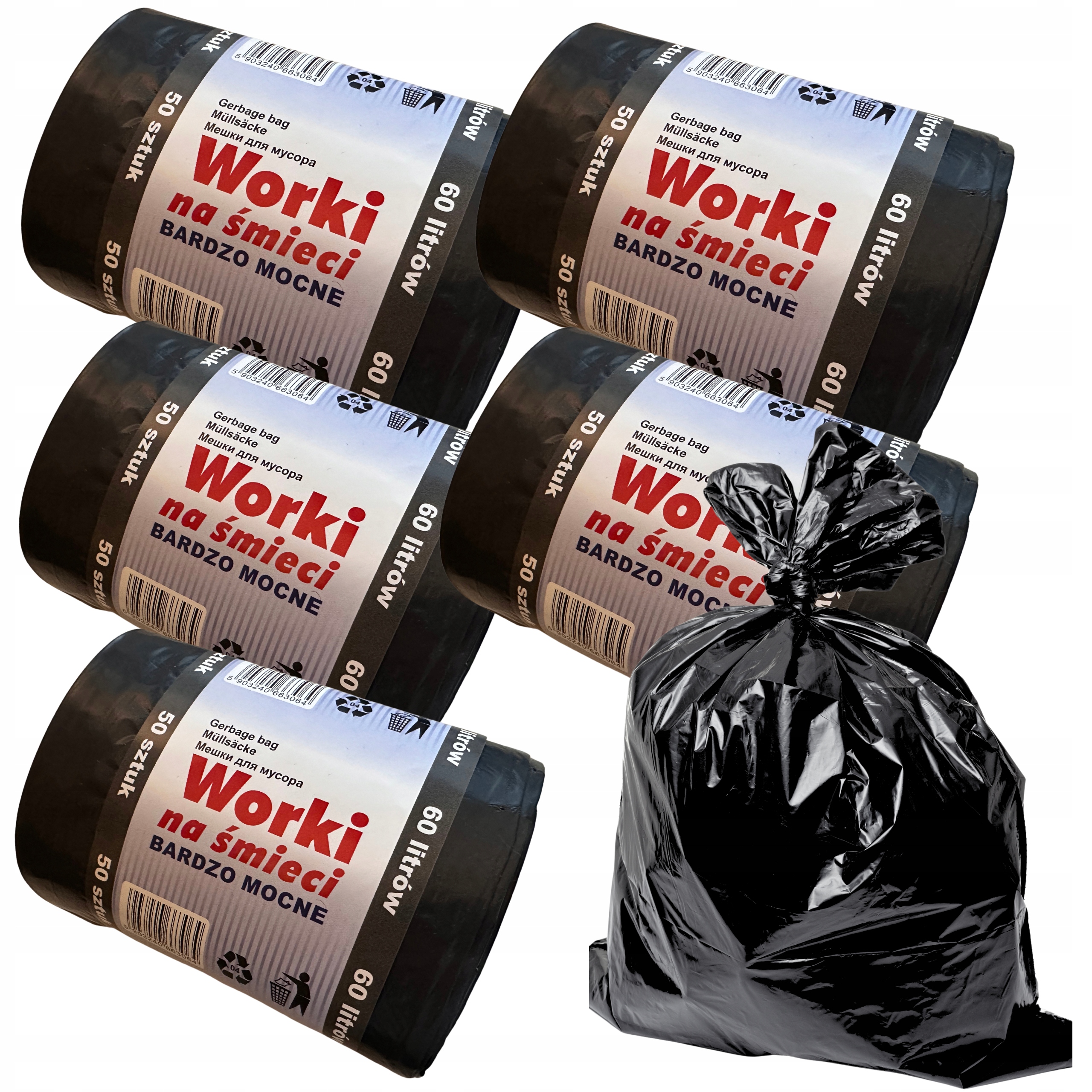 Levně Pytle na odpadky 60L silné černé 50 kusů odolné silné Hdpe