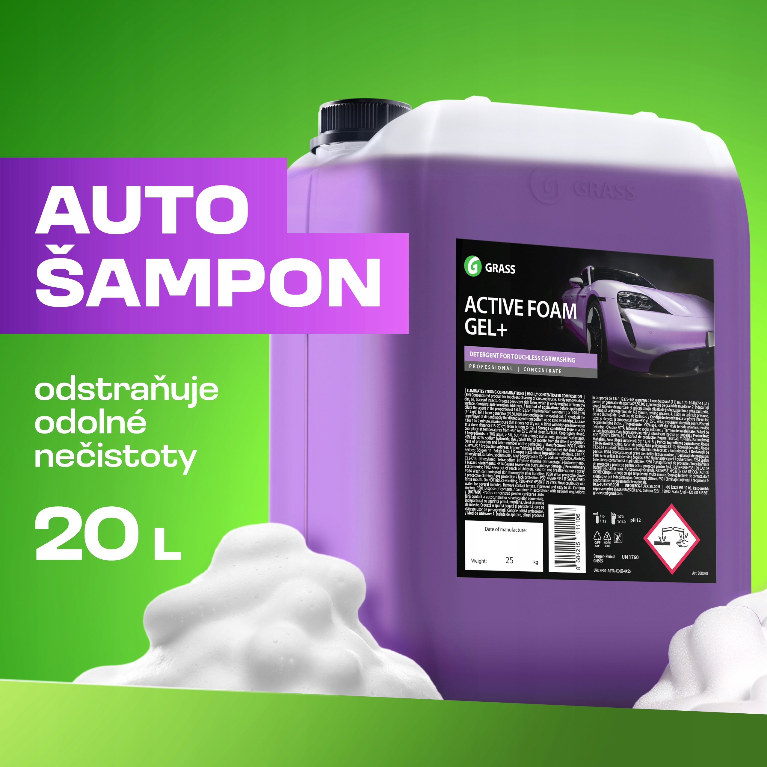Grass Active Foam Gel+ aktívna pena na umývanie auta, 25kg