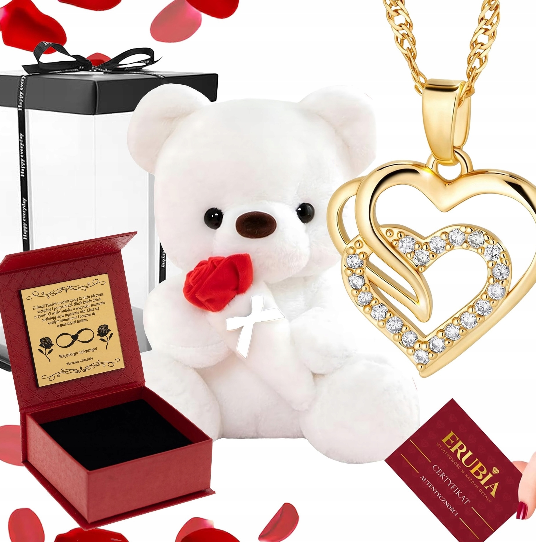 Zlatý Náhrdelník Srdce Medvídek V Krabičce, Dárková Sada Pro Dívku