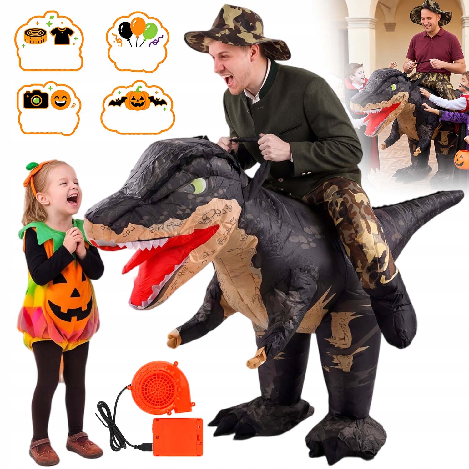 Kostým Nafukovací Kalhoty Dinosaurus Dino 150-190 CM S Ventilátorem