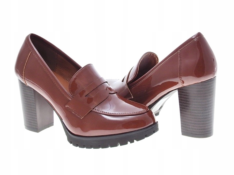 LAKIEROWANE PÓŁBUTY MOKASYNY NA SŁUPKU Camel r.39 Marka inna