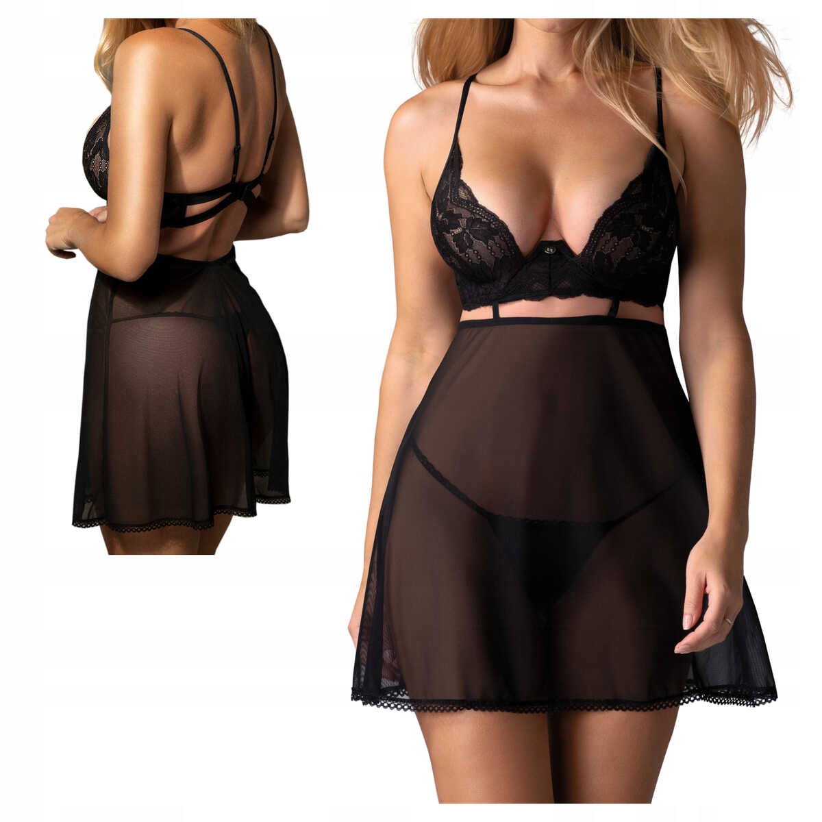 Obsessive Babydoll a tanga Nutris černé XL/2XL