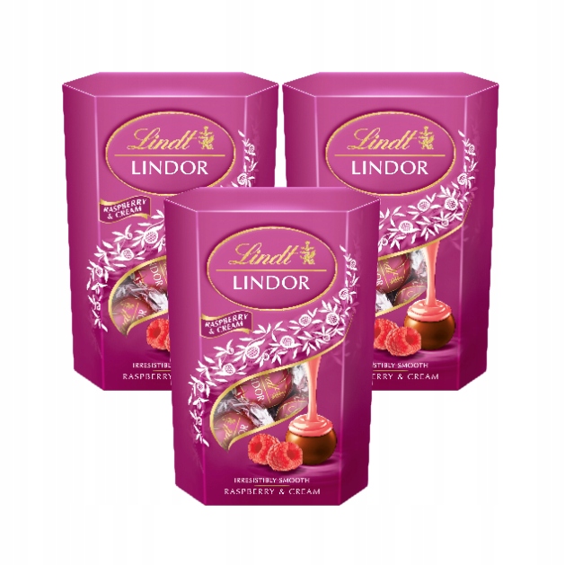Lindt Lindor Praliny pralinki czekoladki czekolada nadzienie malina 3x200g