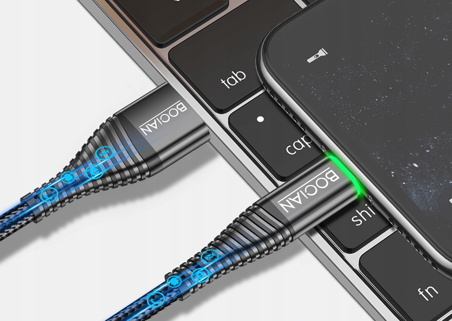 BOCIAN Szybki kabel QC USB - Micro USB 3A LED 1M Złącza USB - microUSB typ B