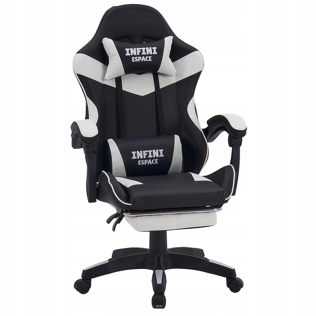 Herní otočná židle pro hráče s podnožkou, Pohodlná, černo-bílá