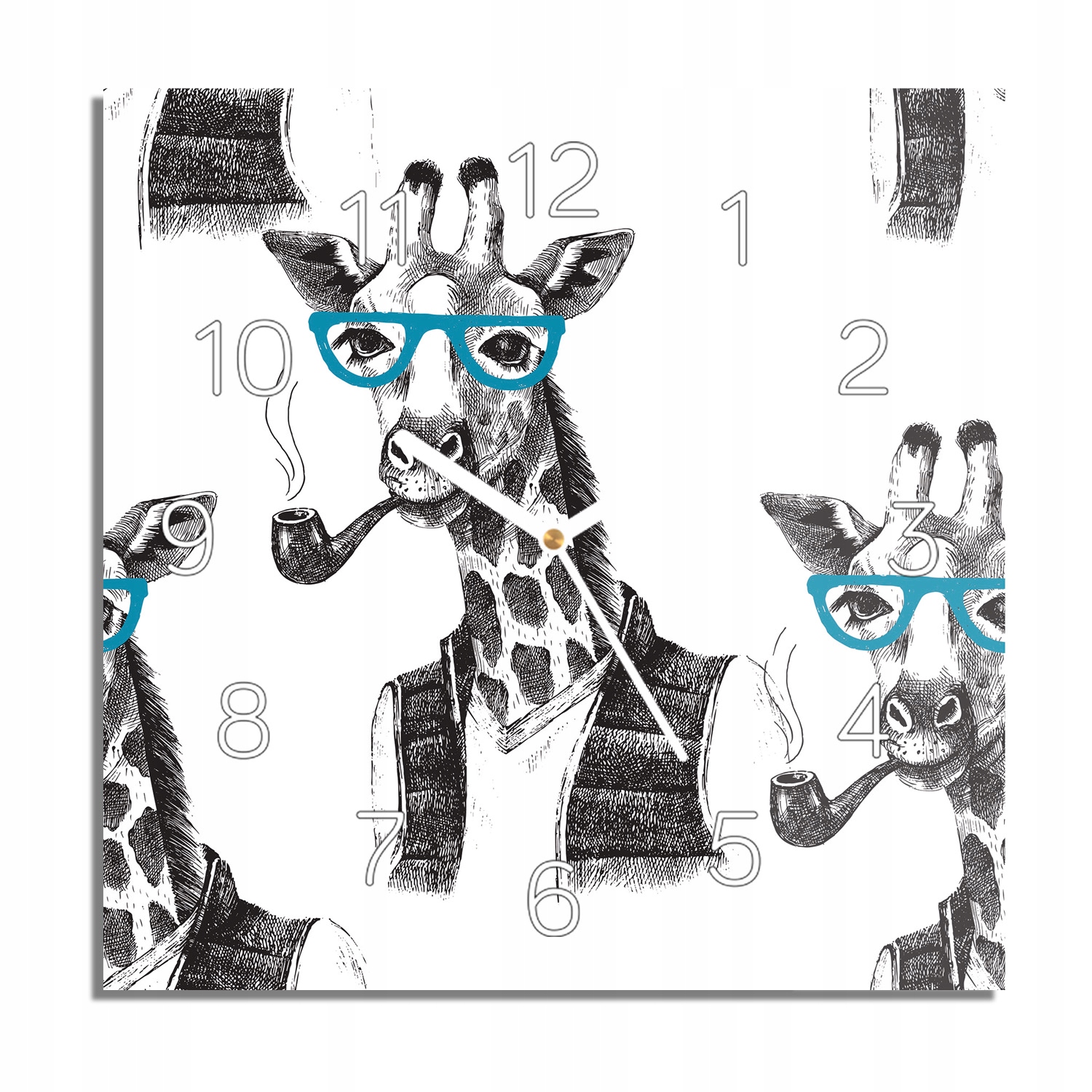 

Wystrojona żyrafa zegar na szkle kwadrat 30x30