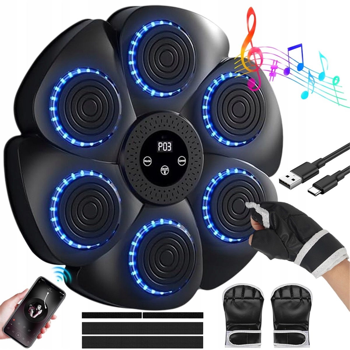 Bokserska Maszyna Treningowa Bluetooth 9 Trybów Z Taśmami Klejącymi