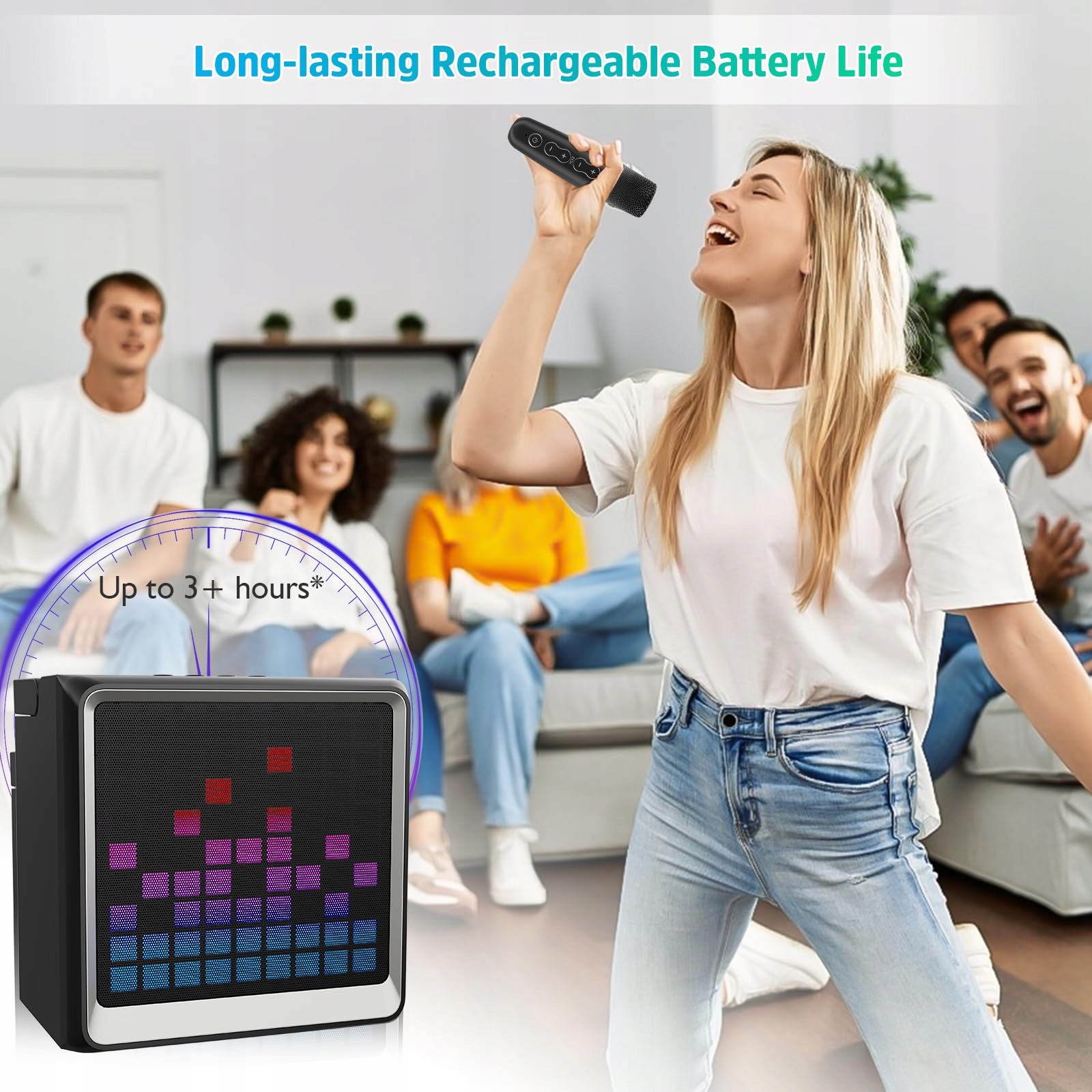 LSMOEO: Portable karaoke dla dzieci i dorosłych z mikrofonami LED — miniatura 4