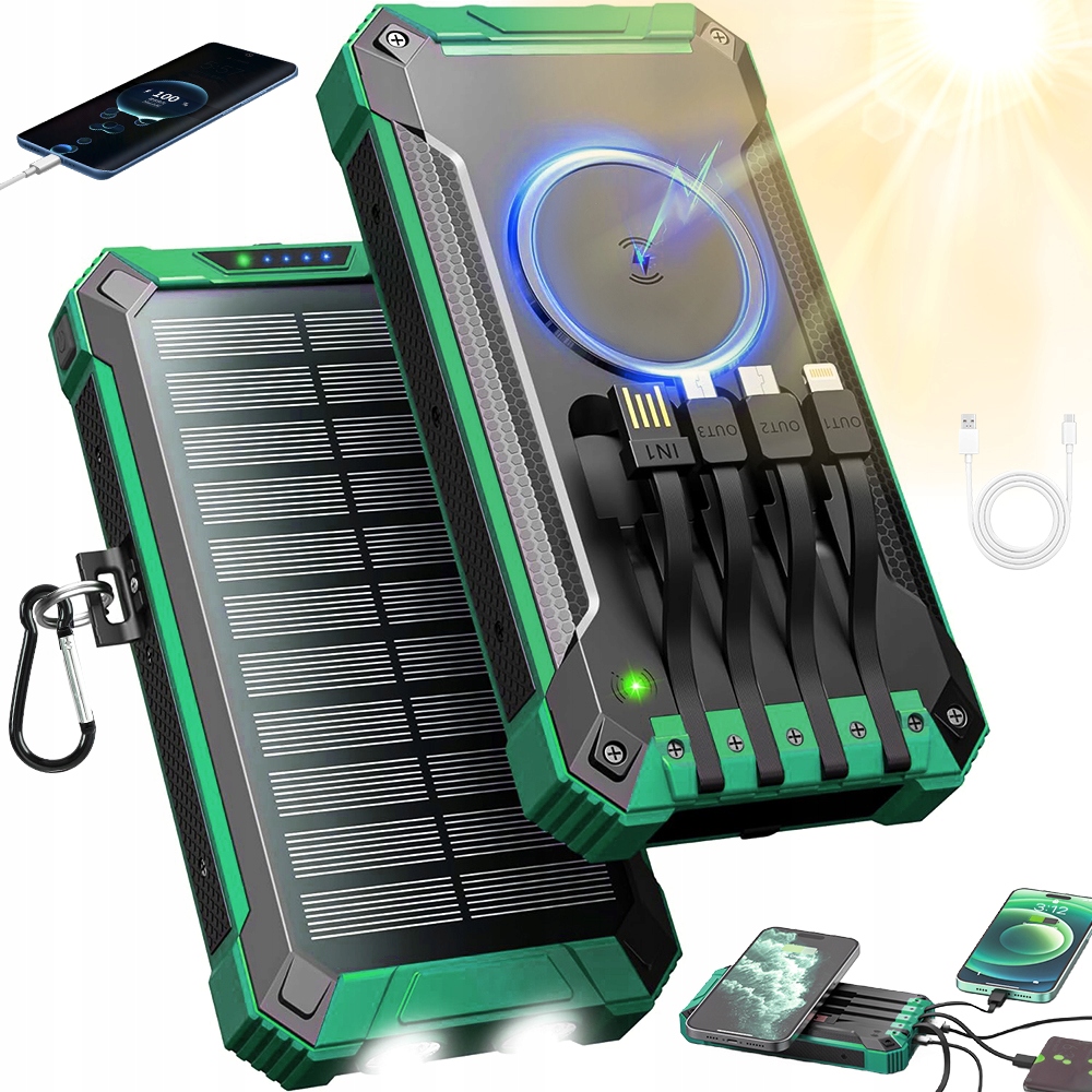 Nabíjení Powerbanka 26800 mAh Solární Indukce Univerzální 2XLED Svítilna