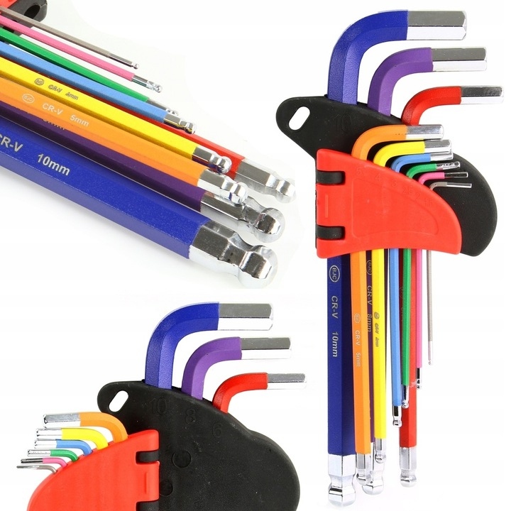 KLUCZE IMBUSOWE IMBUSY HEX 1.5-10mm Z KULKĄ 9 SZTUK KOLOROWE TYP "L"