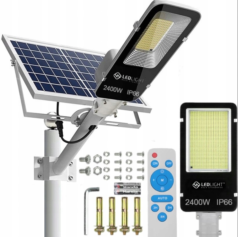 Mocna Lampa Solarna Led 2800W Czujnik Zmierzchu Uliczna Z Pilotem Ogrodowa
