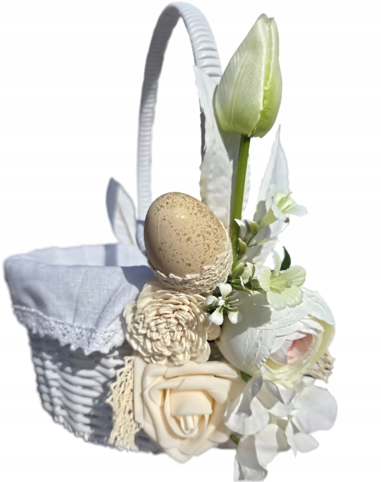 Velký Velikonoční Košík, Bílý, S Ozdobným Ubrouskem Na Svěcený Košíček