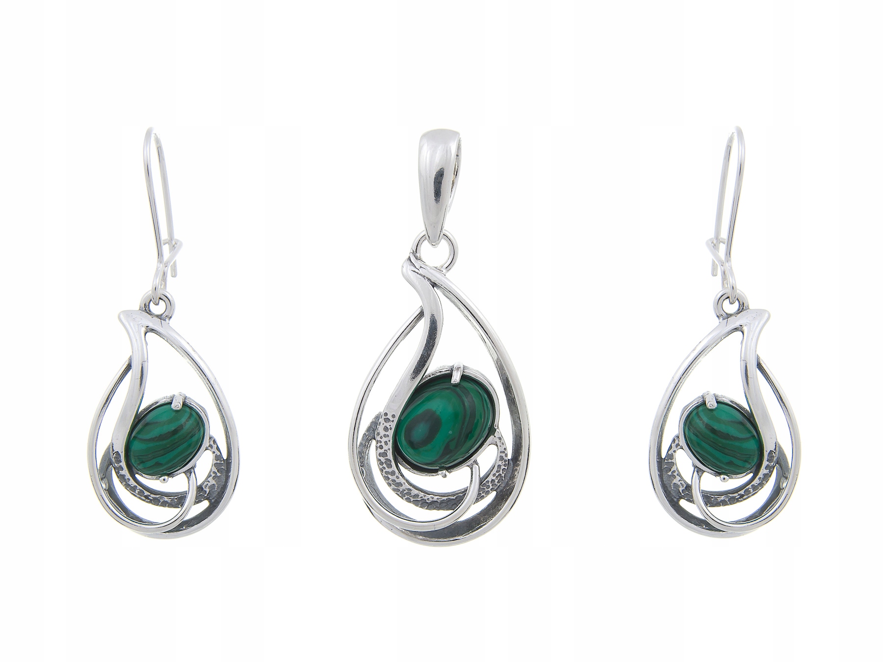 Stříbrný Set Náušnice Přívěsek Malachit