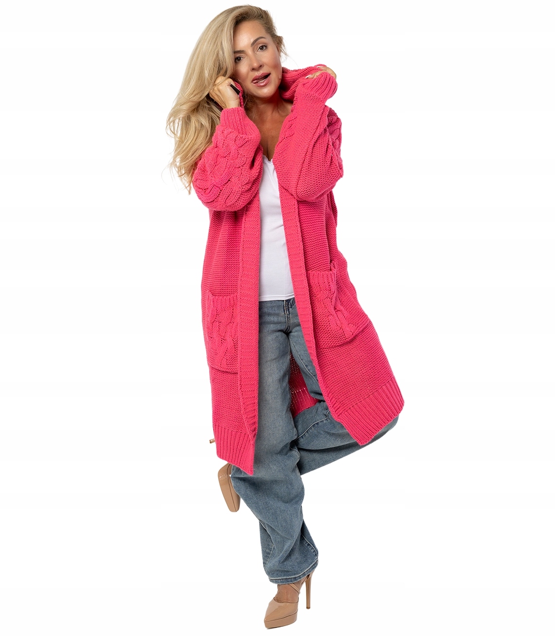 Dlouhý dámský kardigan s kapucí oversize, vlněný Agrafka unisize