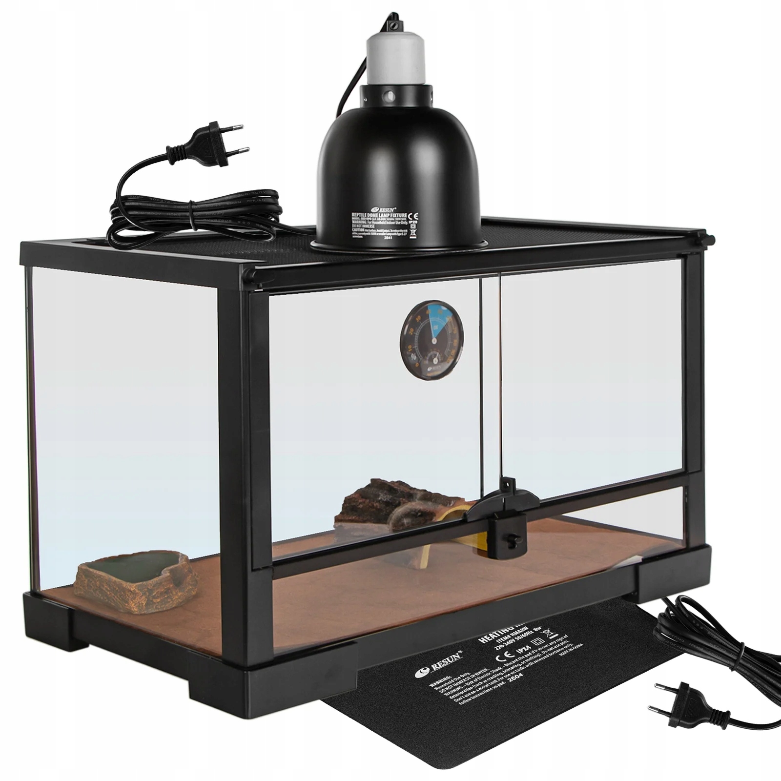 Terrarium Z Wyposażeniem Dla Gadów Szklane Z Lampą Matą Grzewczą Akcesoria