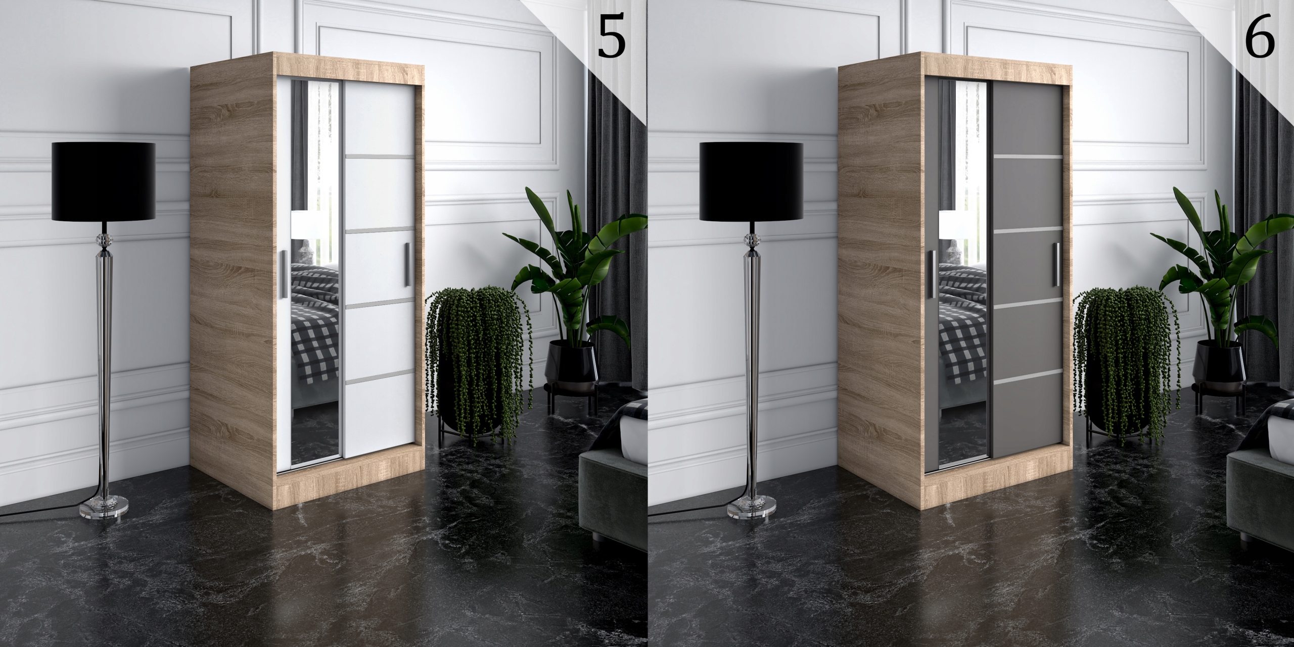 Szafa przesuwna 90 cm 2 wnętrza ARTISAN + ANTRACYT Kolekcja x