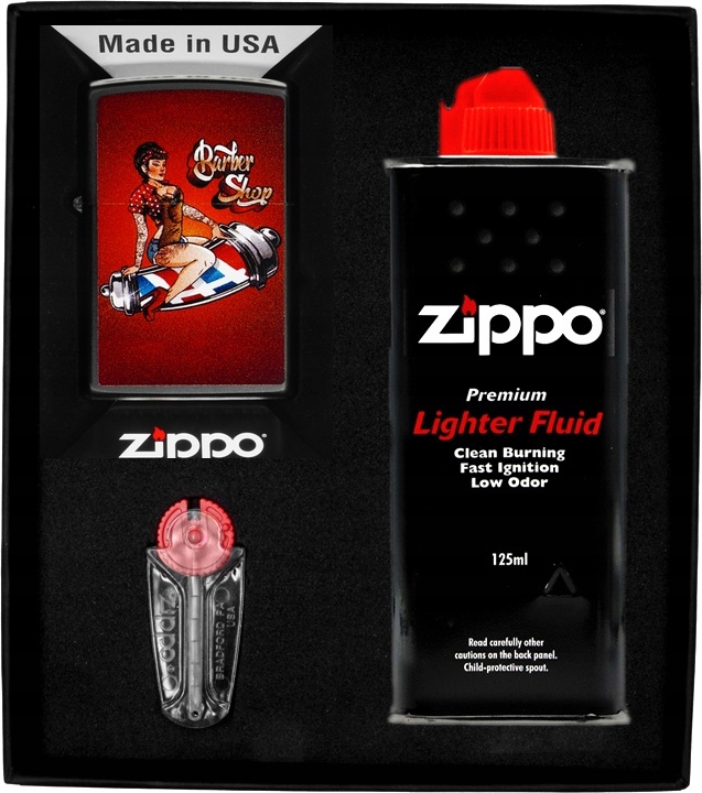 Sada Zippo Zapalovač Barber Shop Pin-up Design Dárkový No1