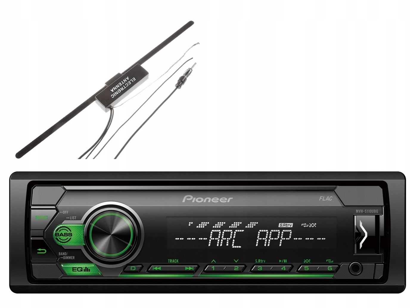 Pioneer MVH-S110UBG autorádio Aux MP3 Usb Flac zelené anténa