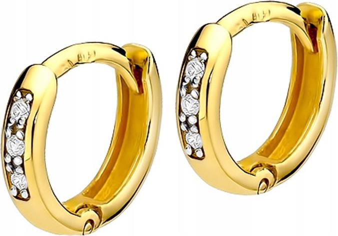 Zlaté náušnice 585 elegantní kroužky diamanty jako dárek elegantní vzor