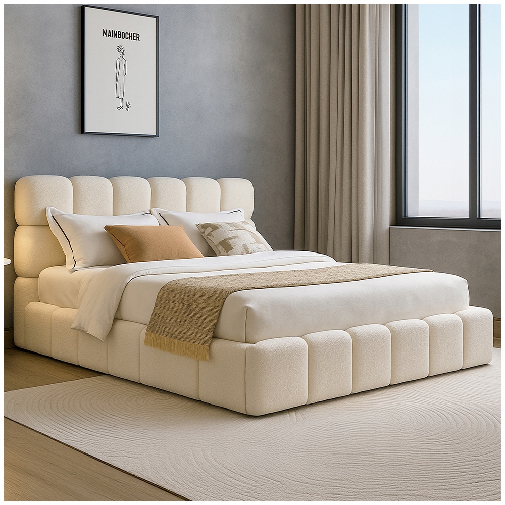 Postel 160x200 Čalouněná dvoulůžková do ložnice Beránek Krém Murcja