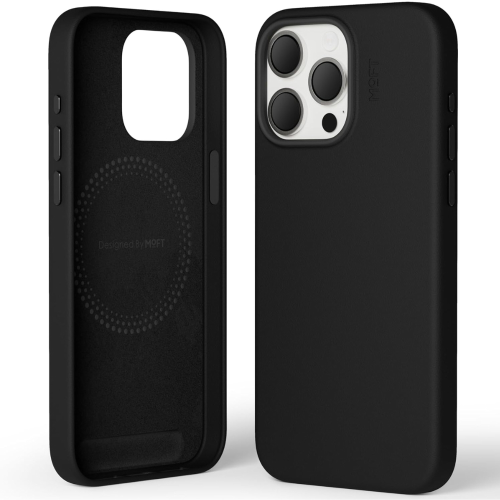 Moft Magnetické pouzdro pro iPhone 15 Pro Max, veganská kůže Jet Black