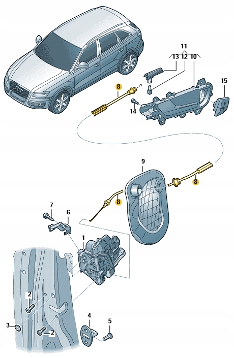 LINKA CIĘGNO DRZWI KLAMKI WEW AUDI Q5 8R ORYGINAŁ Stan opakowania oryginalne