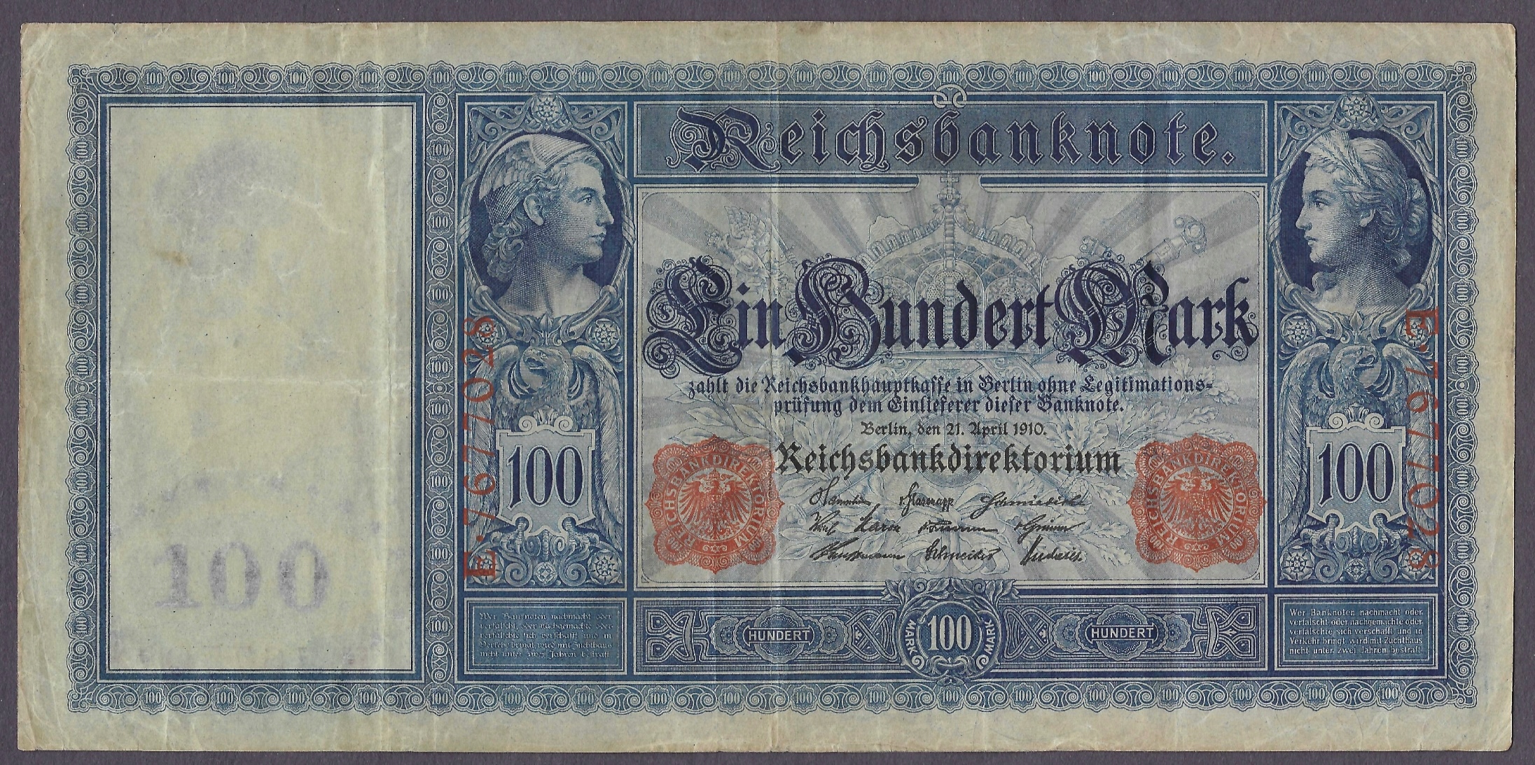 Niemcy - 100 mark 1910 (VG-VF)
