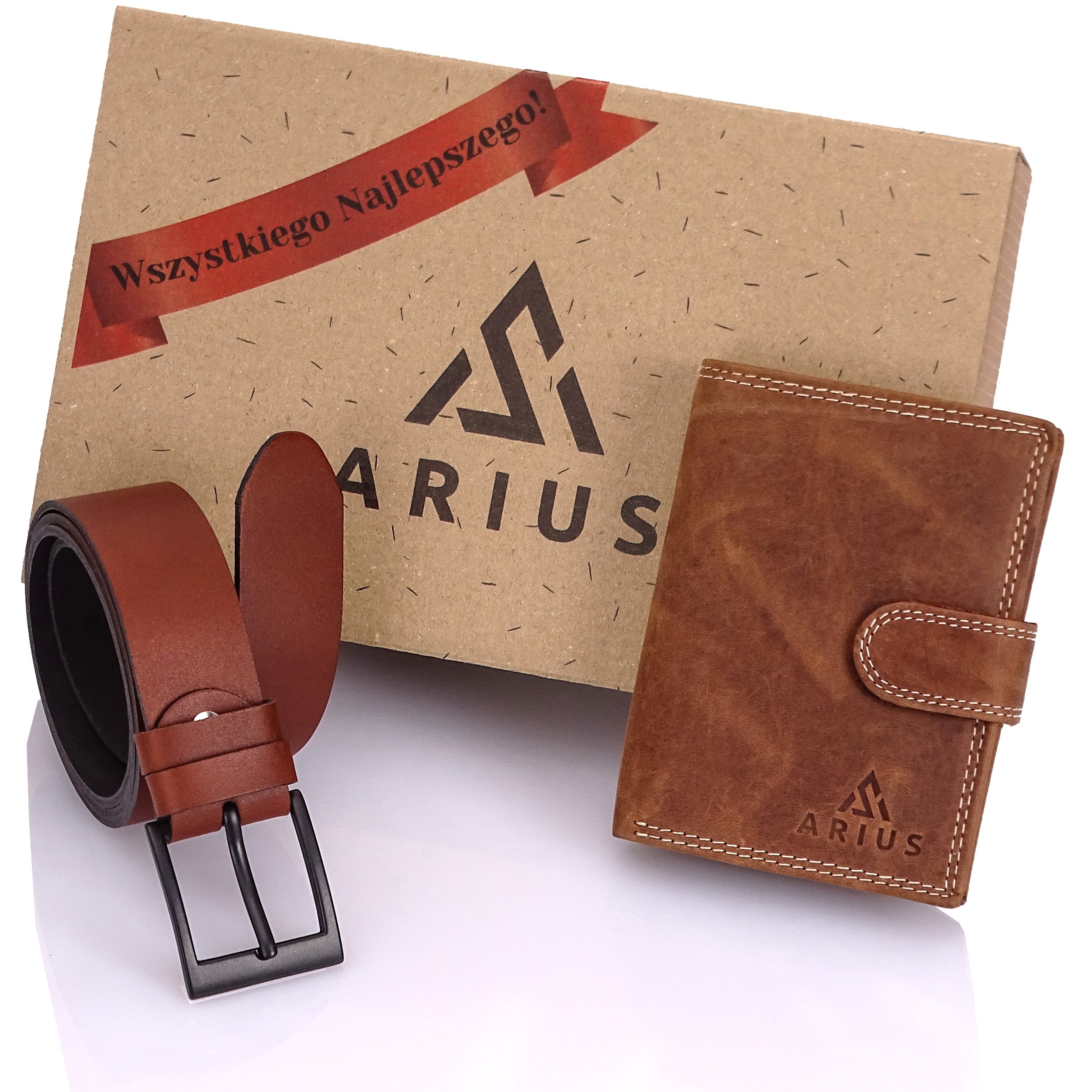 Kožený Opasek Pánský hnědý 135 cm Pánská kožená peněženka s koňakovým Dárek