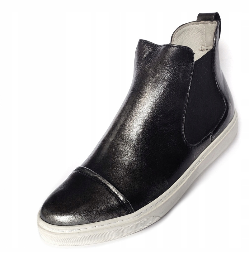 Kožené boty Dolce Pietro kotníkové boty jarní černé, stříbrná kůže, velikost 38